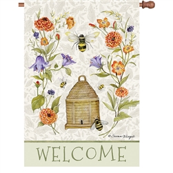 Bee Skep Flowers Elite House Flag by Premier Kites.