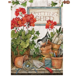 Geranium Potting Shed Elite House Flag by Premier Kites.