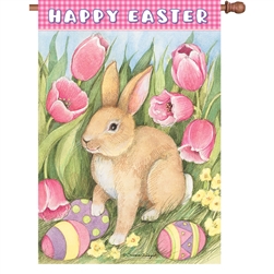 Easter Bunny Tulips Elite House Flag by Premier Kites.