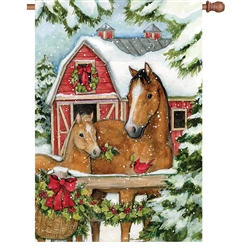Christmas Horse Barn Elite House Flag by Premier Kites.