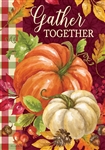 Gather Pumpkins on this Custom Décor garden flag. Printed in the USA.