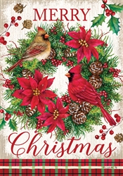 Cardinal Wreath on this Custom Décor standard house flag. Made in the USA.