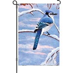 Winter Blue Jay on a Premier Kites garden flag.