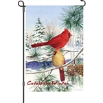 Cedar Farm Cardinals on a Premier Kites garden flag.