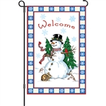 Welcome Snowman on a Premier Kites garden flag.