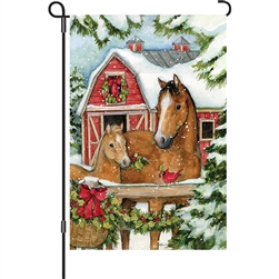 Premier Kites Christmas Horse Barn Elite Garden Flag