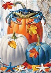 Blue Crab Pumpkin on this Custom Décor garden flag. Printed in the USA.