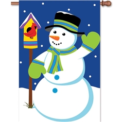 Snowman on this Premier Kites applique standard house flag.