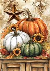 Rustic Pumpkins on this Custom Décor standard house flag. Made in the USA.