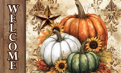 Rustic Pumpkins on this Custom Décor indoor outdoor mat. Printed in the USA.