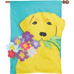 Golden Retriever on this Premier Kites applique standard house flag.