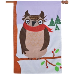 Winter Owl on this Premier Kites applique standard house flag.