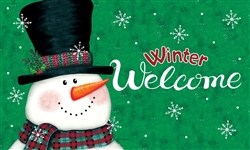 Snowman On Green on this Custom Décor indoor outdoor mat. Printed in the USA.