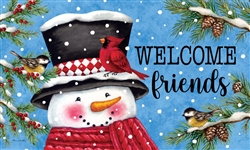 Snowman And Birds on this Custom Décor indoor outdoor mat. Printed in the USA.