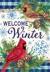 Winter Cardinals on this Custom Décor standard house flag. Made in the USA.