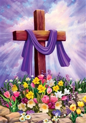 Cross And Flowers on this Custom Décor garden flag. Printed in the USA.