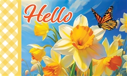 Daffodils And Butterfly on this Custom Décor indoor outdoor mat. Printed in the USA.