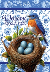 Bluebird Nest on this Custom Décor standard house flag. Made in the USA.