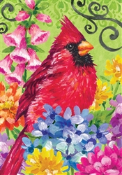 Cardinal With Flowers on this Custom Décor standard house flag. Made in the USA.