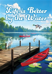 By The Water on this Custom Décor garden flag. Printed in the USA.