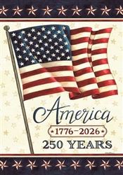 America 250 on this Custom Décor standard house flag. Made in the USA.
