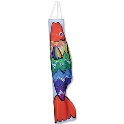 36 inch Zig Zag Rainbow Koi Windsock Wind Sock by Premier Kites that sways in a gentle breeze.