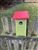 Lime Green Blue Bird House with an orange roof made of composite material.  Hand made by a craftsman in the USA.