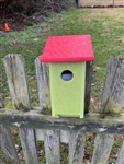Lime Green Blue Bird House with an orange roof made of composite material.  Hand made by a craftsman in the USA.