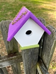White Wren House with a purple roof made of composite material.  Hand made by a craftsman in the USA.