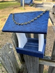 Blue And White Bird Feeder made of composite material. Holds 1 quart of seed. Hand made by a craftsman in the USA.