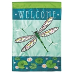 Welcome Dragonfly Applique on this Magnolia Garden house flag.