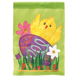 Easter Chick Burlap Applique Magnolia Garden house flag.