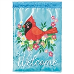 Welcome Cardinal Applique Magnolia Garden house flag.