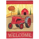 Fall Red Tractor Applique Magnolia Garden house flag.