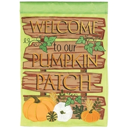 Welcome Pumpkin Patch Applique Magnolia Garden house flag.