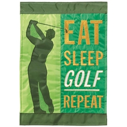 Eat Sleep Golf Repeat Applique Magnolia Garden house flag.