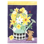 Yellow Flowers Watering Can Applique Magnolia Garden house flag.