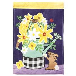 Yellow Flowers Watering Can Applique Magnolia Garden house flag.