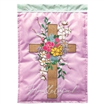 Hallelujah Cross Applique on this Magnolia Garden house flag.