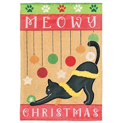Cat Meowy Christmas Applique on this Magnolia Garden house flag.