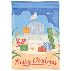 Merry Christmas Adirondack Applique Magnolia Garden house flag.
