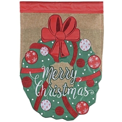 Merry Christmas Wreath Burlap on this Magnolia Garden house flag.