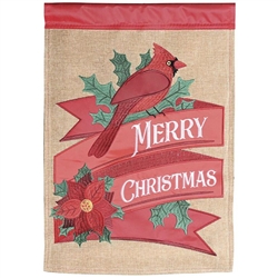 Poinsettia With Cardinal Applique on this Magnolia Garden house flag.