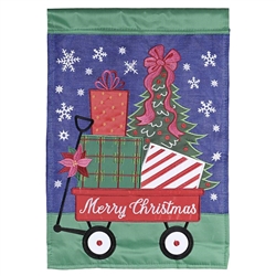 Merry Christmas Wagon Applique on this Magnolia Garden house flag.