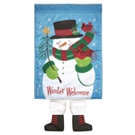 Welcome Winter Crazy Legs Applique on this Magnolia Garden garden flag