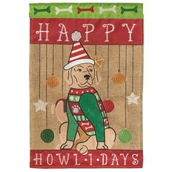 Happy Howlidays Burlap Applique on this Magnolia Garden, garden flag.