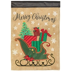 Sleigh Merry Christmas Burlap Applique on this Magnolia Garden, garden flag.