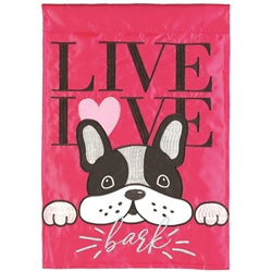 Live Love Bark Applique on this Magnolia Garden, garden flag.