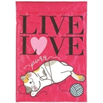 Live Love Purr Applique on this Magnolia Garden, garden flag.