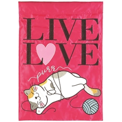 Live Love Purr Applique on this Magnolia Garden, garden flag.